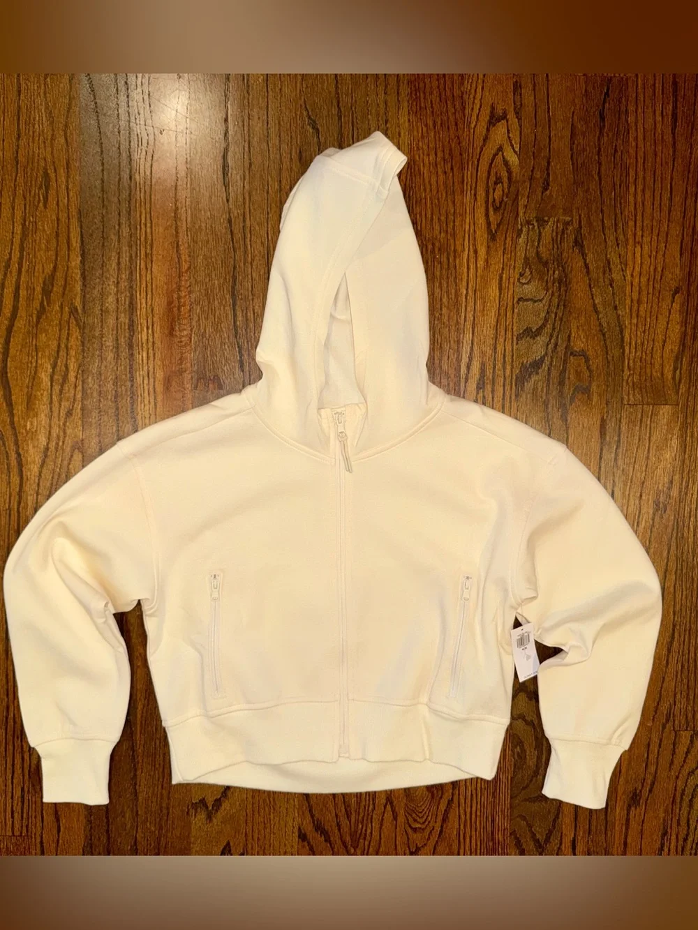 Active dynamic lightweight fleece girls size 8 medium soft zip up NWT hood cream
